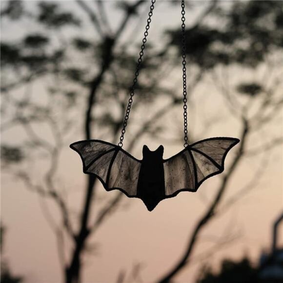 Bat Stained Glass Window Hanging Suncatcher for Window,Halloween Bat Decoration - Picture 2 of 7